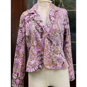 Cato Y2K Floral Print Groovy Sequins Long Sleeve Jacket Women's Size L